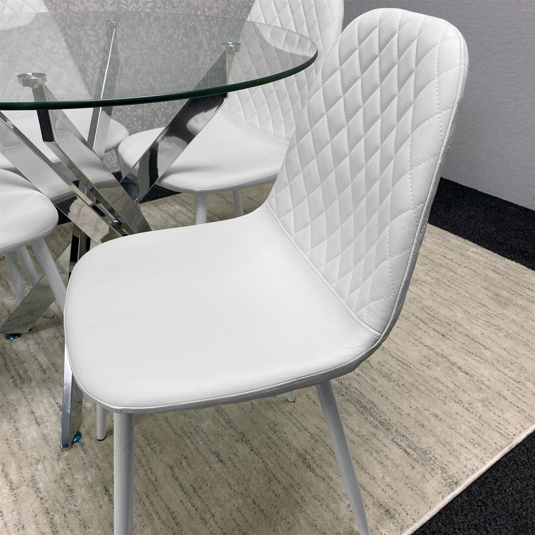 KOSY KOALA Maya Round Glass Dining Table with 4 Gem Chairs Chrome Finish White 4