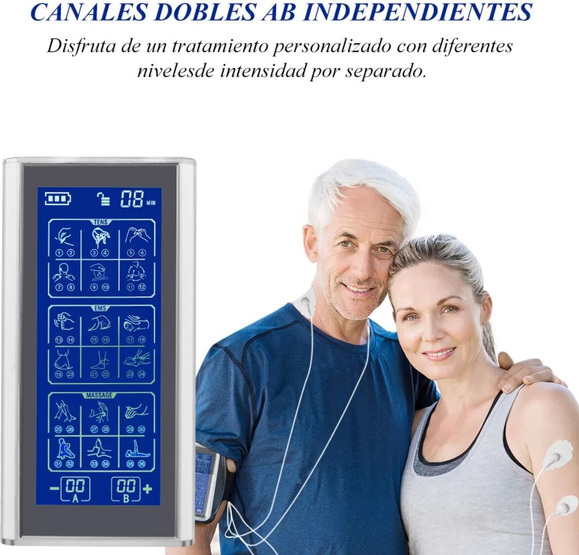 INF 36 Modi TENS Elektrotherapie-Massagegerät - Muskelstimulator zur Schmerzlinderung Silber