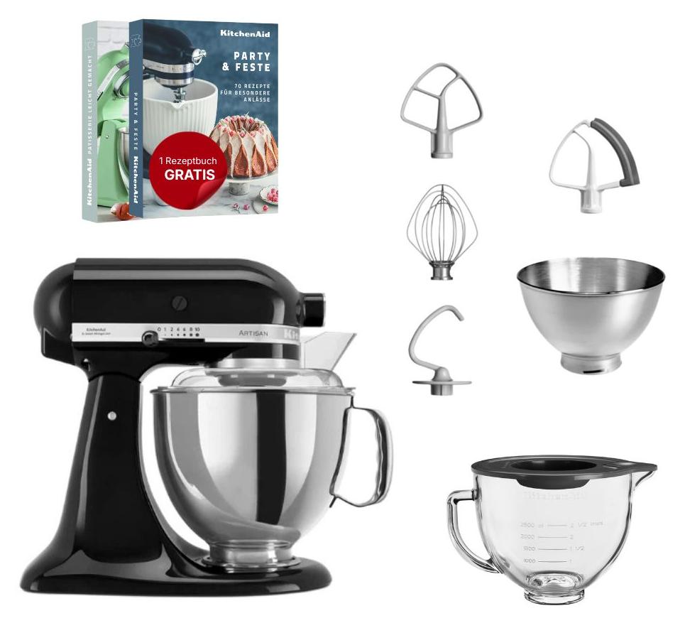 KitchenAid 4,8 L 5KSM175 Artisan Küchenmaschine Glasset mit Glasschüssel Onyx Schwarz