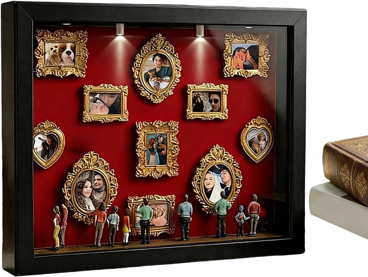 Miniatuur Museum Display Diorama Lijst voor 11 Mini Foto's - Zwart - 22,7 x 31,4 cm