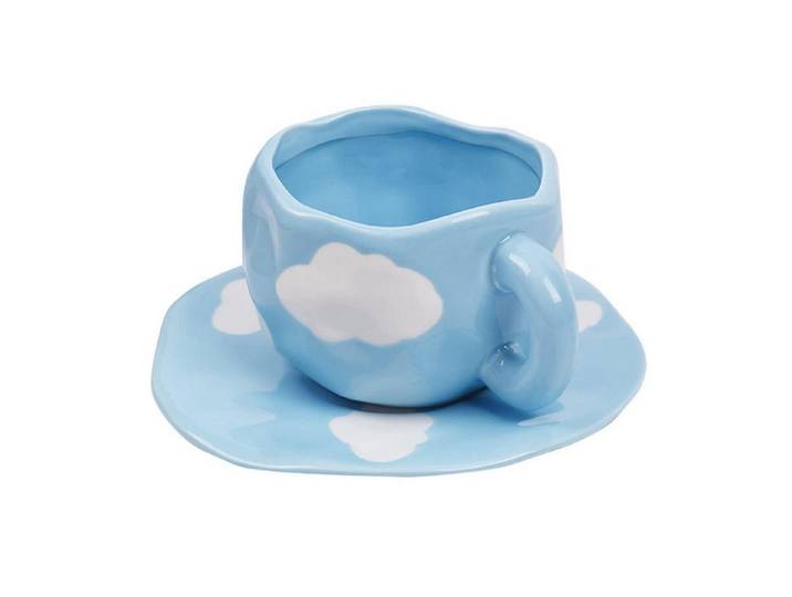 LuxusKollektion Tasse Kaffeetasse mit Untertasse Wolke 300ml blau, Keramik