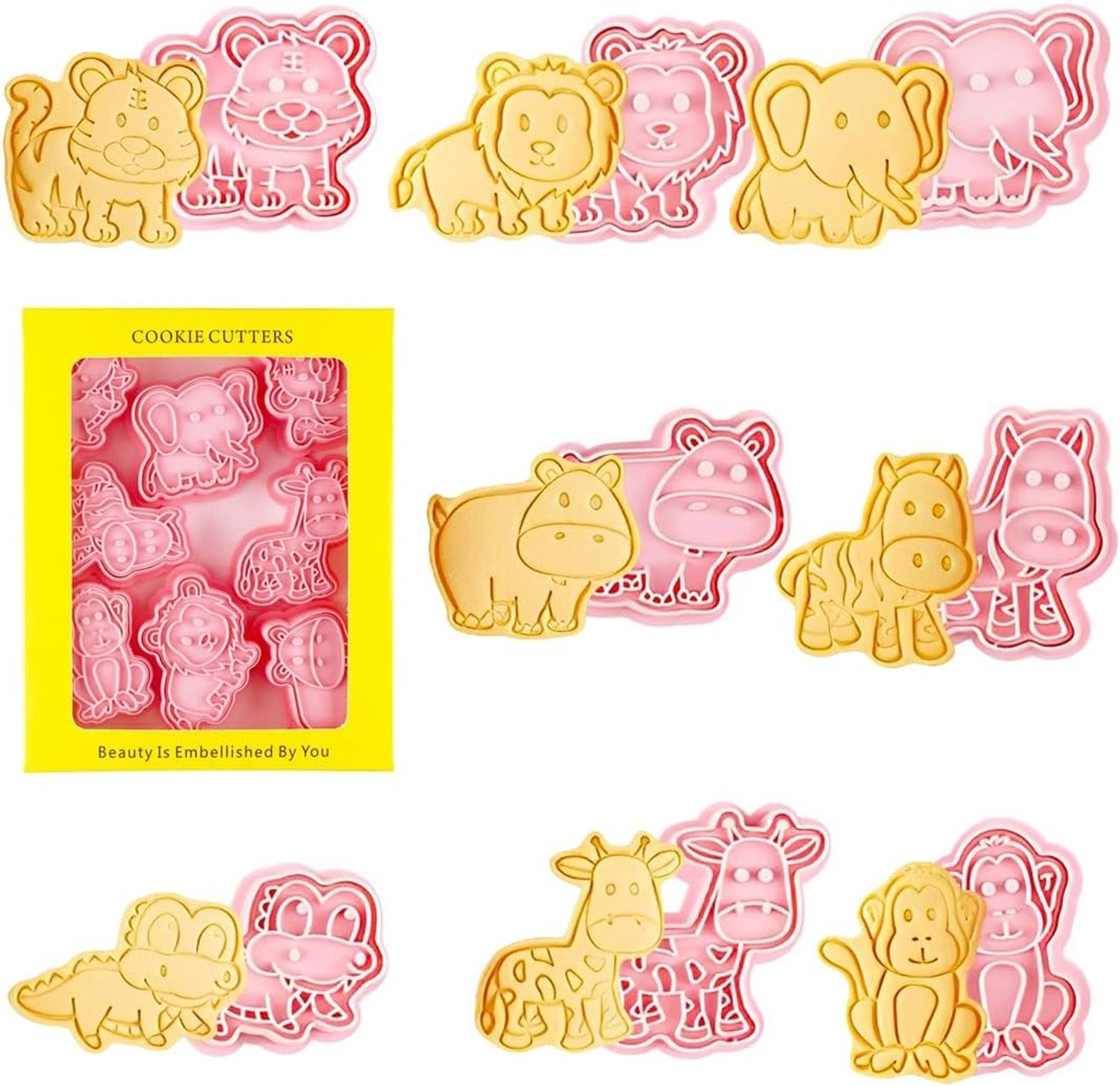 Set van 8 dierlijke koekjesuitsteekvormen voor koekjes en taartdecoratie