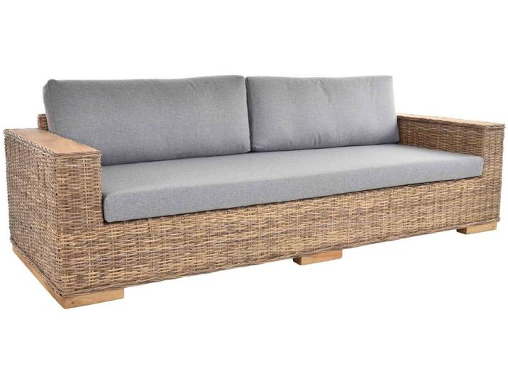 Krines Home Sofa Schlafsofa Maxi Rattan-Sofa Wohnzimmersofa Wohnzimmer Grau 4-Sitzer, Große Liegefläche, Breite Armlehnen