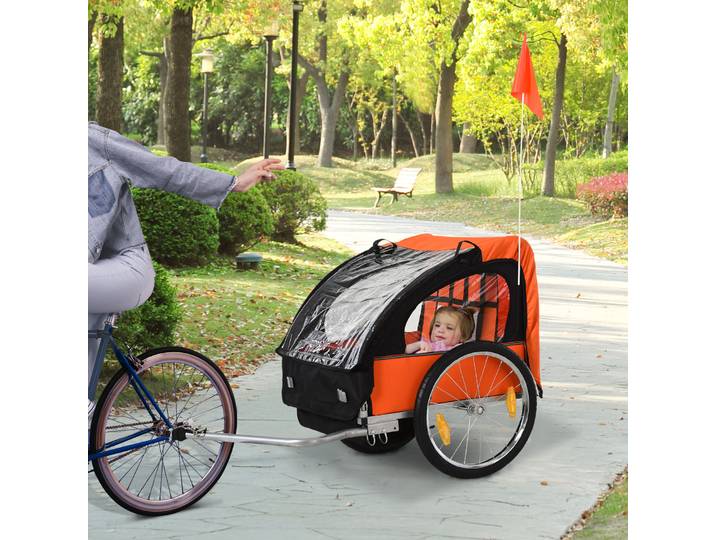 HOMCOM Remorque Vélo 2 Places Acier Tissu Oxford Orange