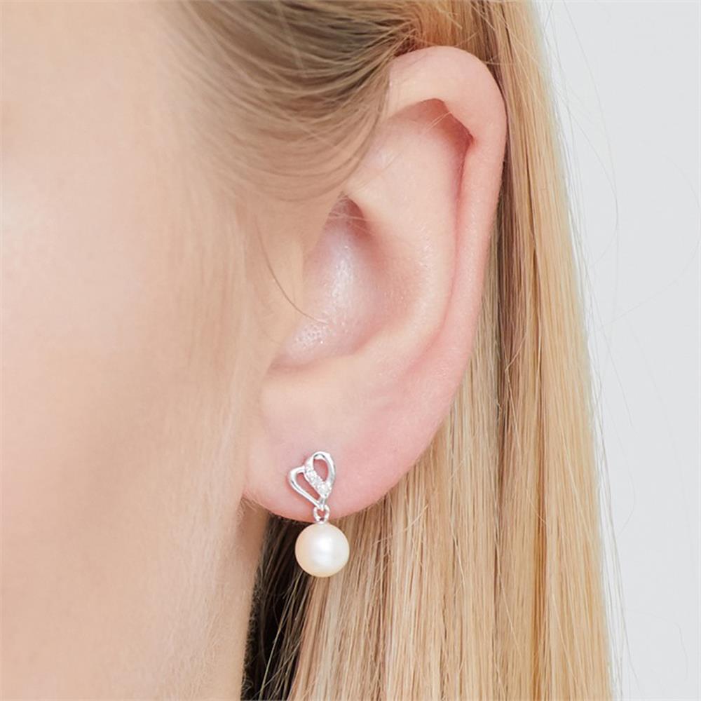 Unique 585er Weißgold-Ohrringe Perle 6 Diamanten silber