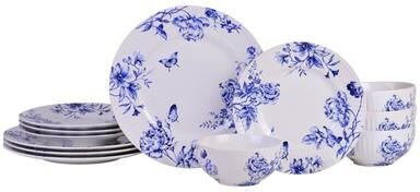 222 Fifth Cassian Embossed Toile Blue Porcelain 12 Pc Dinnerware Set