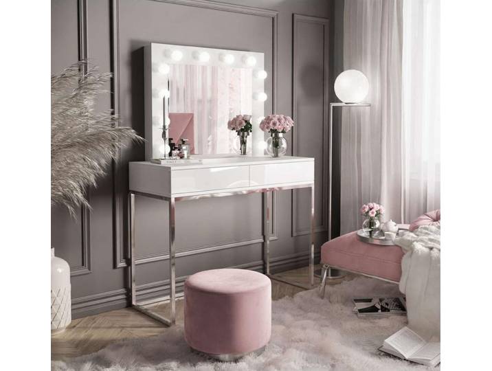 Schminktisch BLANCO GLAMOUR mit Spiegel und Beleuchtung weiß Hochglanz