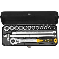 Steckschlüssel-Satz 1/2", Zwölfkant, 14-teilig 7/16"-1" AF, ELORA-770-LKAU