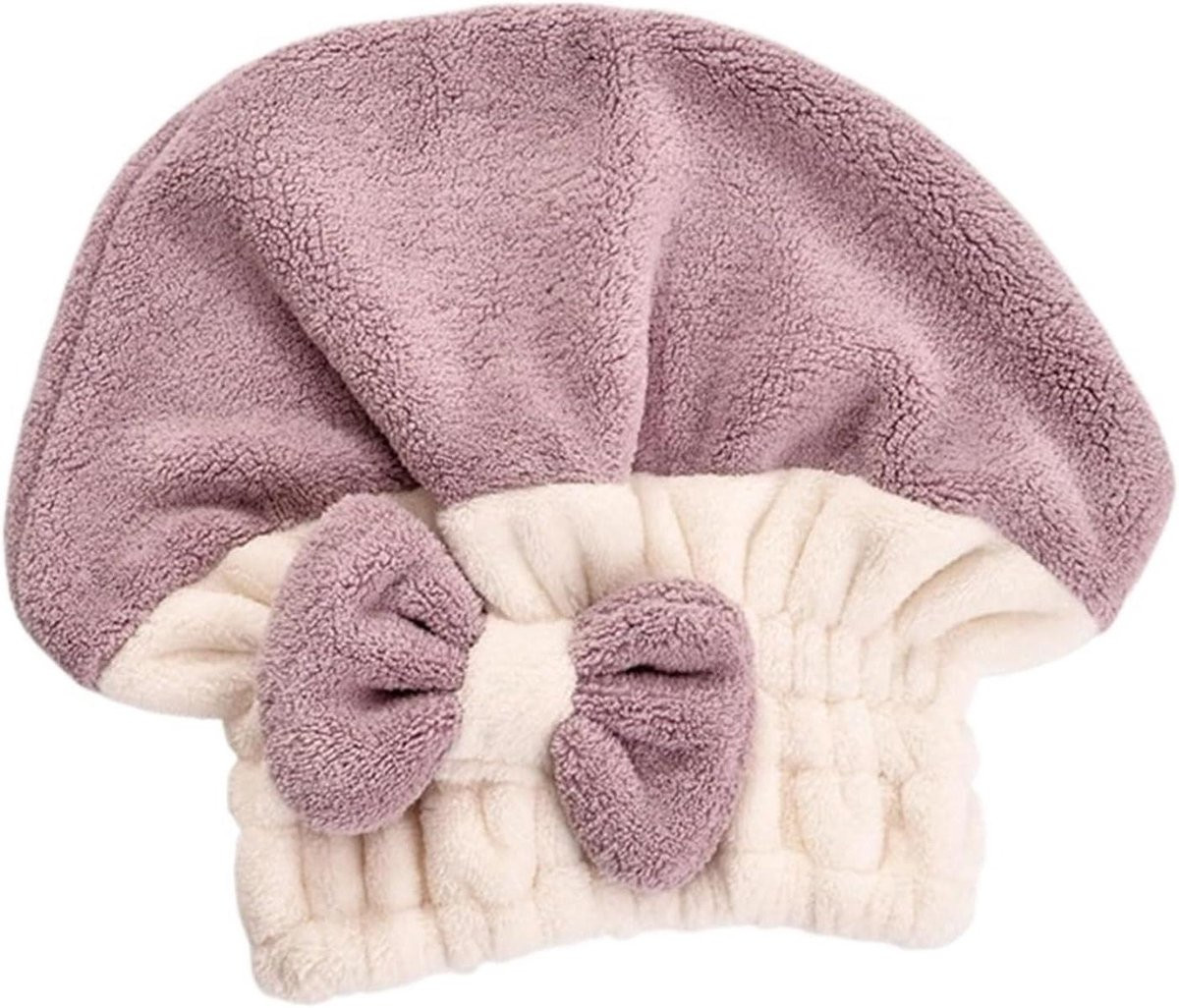 Sneldrogende Coral Velvet haarhanddoek Turban voor volwassenen - Paars