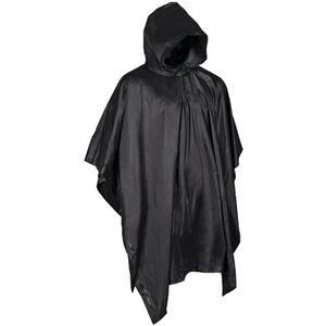 Mil-Tec Regenponcho Länge 127 cm, wiederverwendbar, mit Kapuze & Kordelzug, schwarz, wasserdicht
