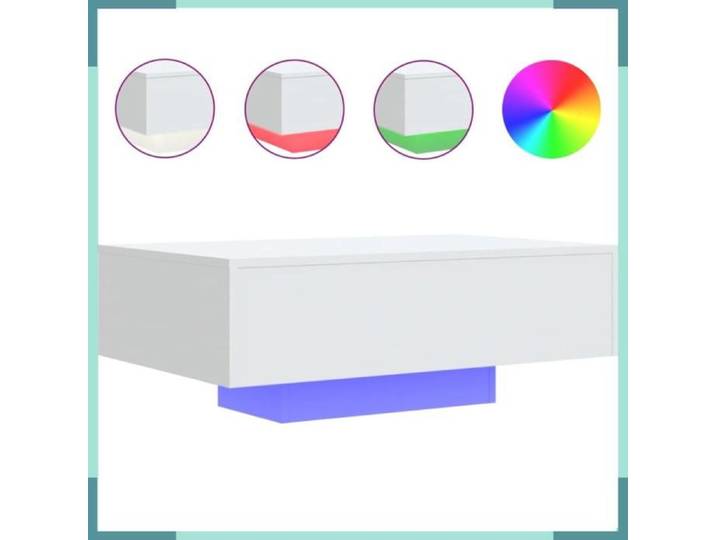 FHE Table basse avec lumières LED - Bois d'ingénierie - Réglable - Automatique - Blanc - 85x55x31 cm