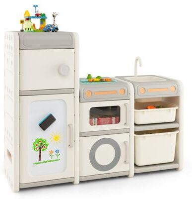 Costway Multipurpose Toy Chest and Bookshelf with Magnetic Whiteboard-Gray