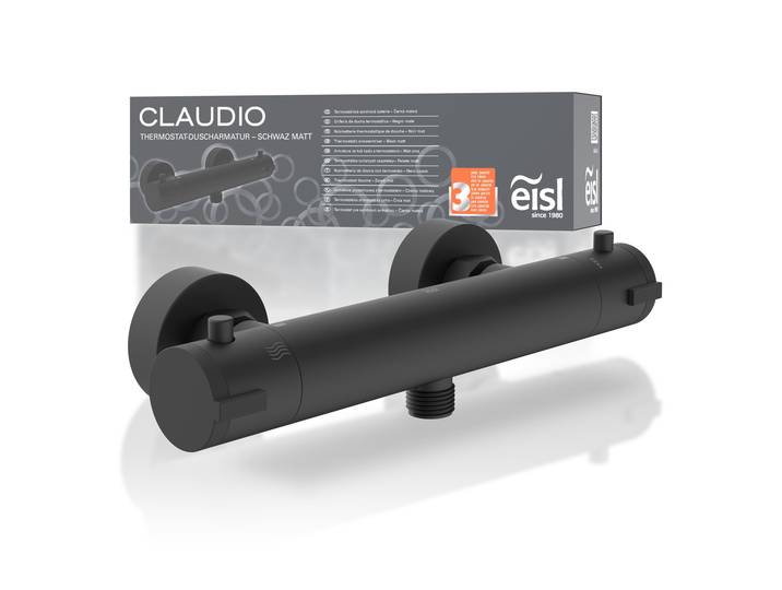 Duscharmatur EISL CLAUDIO , schwarz (schwarz matt), B:27cm H:4cm T:7,5cm Ø:4cm, Armaturen, Duscharmatur, mit Thermostat, Mischbatterie Dusche, Duschthermostat