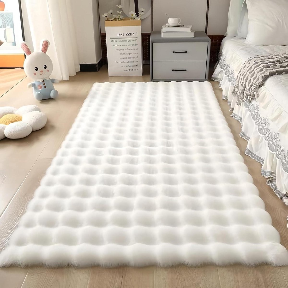 Konijn Pluche Tapijt - Zacht Vloerkleed in Ivoorwit - 40 x 60 cm