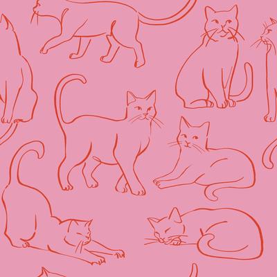 RoomMates Cat Poses Pink Peel and Stick Wallpaper