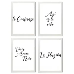 POSTER Set mit 4 Leben TypografieStil A3 Weißer Rahmen