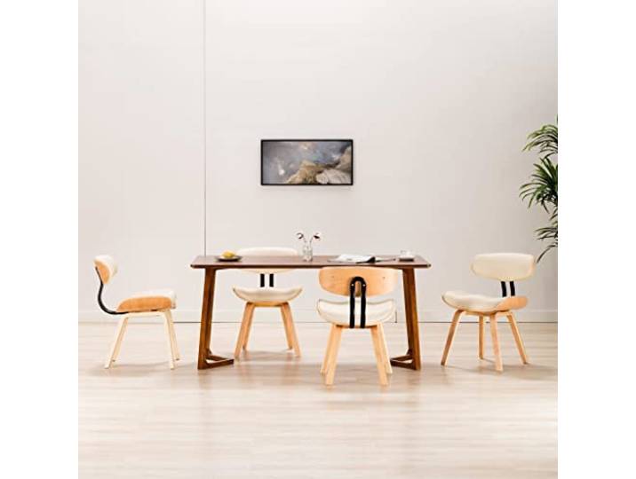 HGPOTUY Esszimmerstühle 4 STK Creme Bugholz Kunstleder Ergonomisches Design, Pflegeleicht, Stabil, 110kg Belastbar, Küche Esszimmer