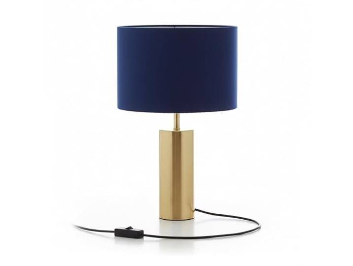 Relaxdays Lampe de table\, abat-jour velours\, pied métal doré\, E27\, 51 x 32 cm\, lampe de chevet\, bleu foncé/doré