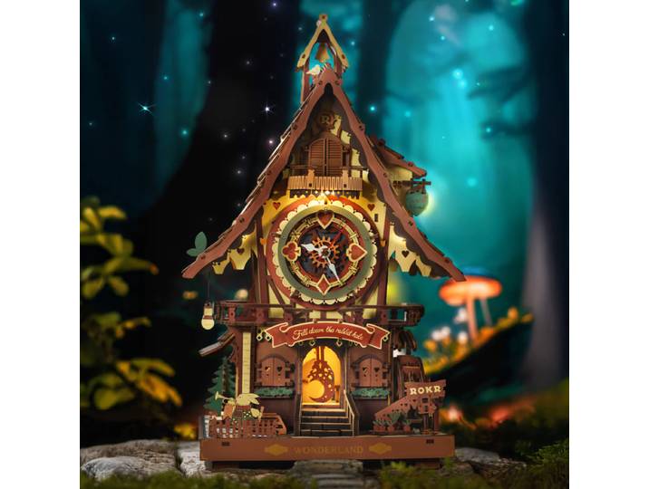 Robotime ROKR Horloge à coucou mécanique, puzzle 3D en bois, décoration de bureau et de maison unique, artisanat de méditation pour adultes