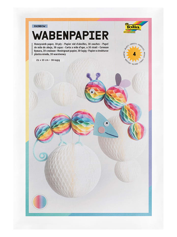 folia PAPER Wabenpapier "Rainbow" - 4 Stück - ab 6 Jahren - onesize