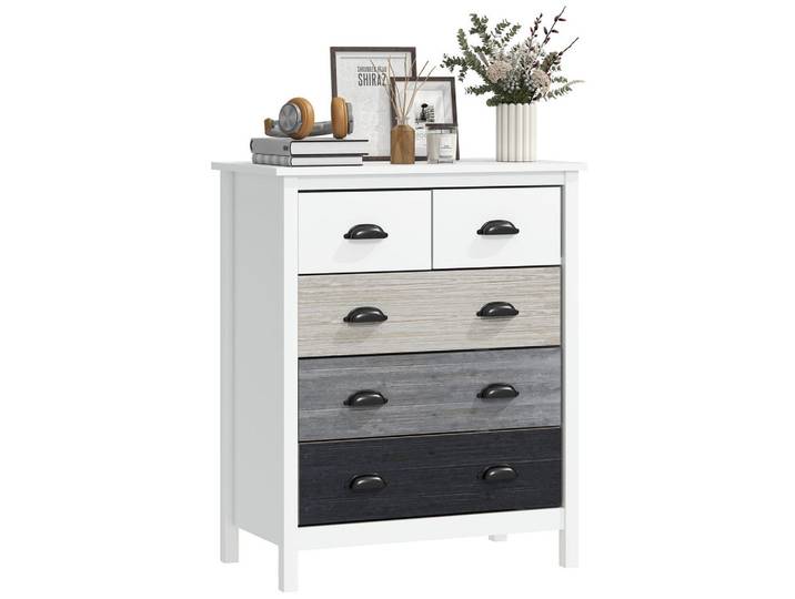 ComfortXL Sideboard De-09037 5 Schubladen, lackierte Oberfläche Weiß, 70x85x38 cm, Kleinmöbel, Kommoden, Sideboards