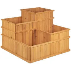 Relaxdays Hochbeet, gestuft, 4 Pflanzkästen, Garten, Balkon, Terrasse; Pflanzbeet aus Holz, HxBxT: 61x81x81 cm, natur