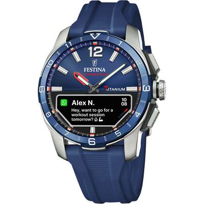 Smartwatch FESTINA "Connected D", blau (dunkelblau), Smartwatches, Herren, Smartwatch, Armbanduhr, Herrenuhr, Titan, Silikonarmband