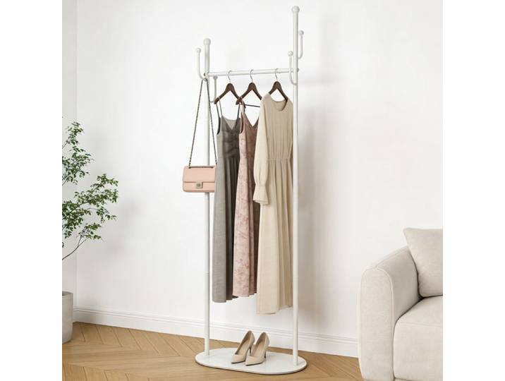 Portant à Vêtements avec 6 Crochets et Base Renforcée - Porte manteau sur Pied pour Entrée Salon