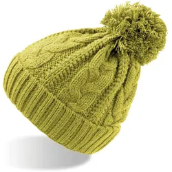 Atlantis Damen Strickmütze mit Zopfmuster Bommel-Mütze VOGU green one size