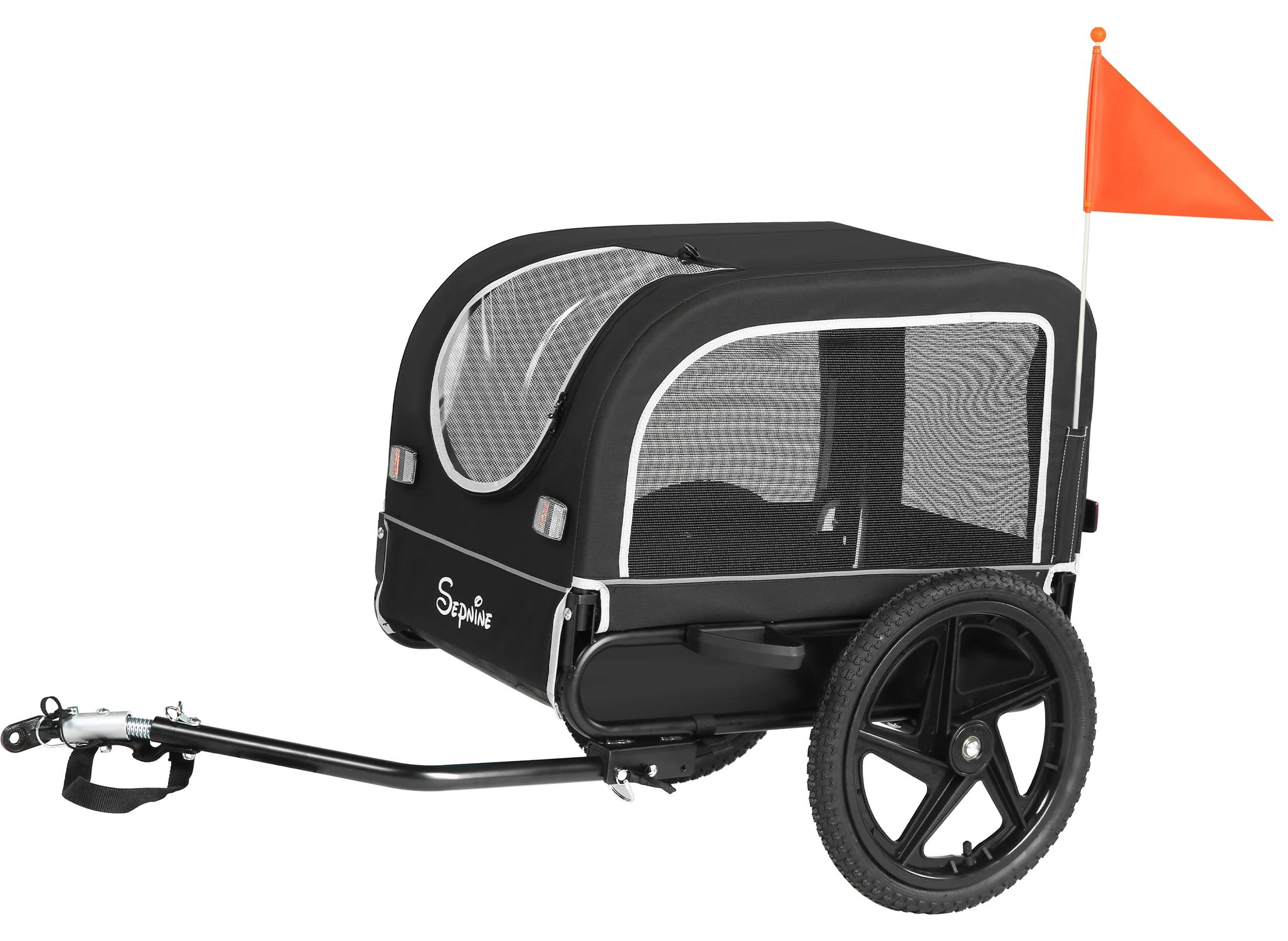 Haustier-Fahrradanhänger - 2-in-1 Fahrradanhänger und Buggy - Faltbar - Atmungsaktiv - Für Hunde und Katzen - Schwarz