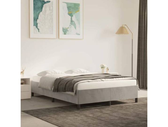 WDGJJFECNMUEHI Samt Bettgestell stabil Stützbeine 140x190 cm Grau Bettgestell Ohne Matratze Hellgrau Samt 140x190 cm Bettrahmen Mit Kopfteil Stabil Holzlatten Luxus Polsterbett