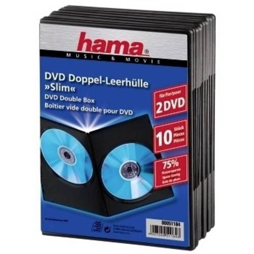 Hama DVD-ROM Slim Double Box - Slim Jewel Case für Speicher-DVD - Kapazität: 2 DVD - Schwarz (Packung mit 10)