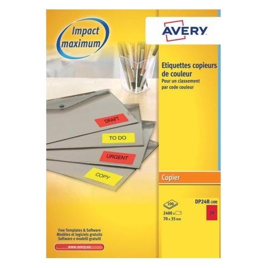 Avery Dennison Etiquette d'adresse, 70 x 35 mm, rouge fluo (DP24R-100.FR)