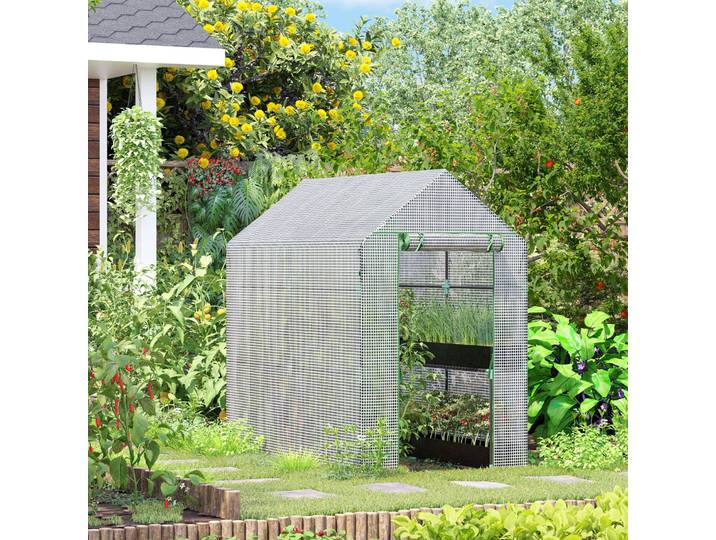 Outsunny Serre 2 Niveaux Acier PE Transparent Blanc