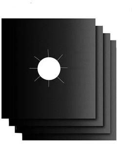 Inspired Living Premium Reusable Gas Stove Top Covers Non Stick, Heat Resistant, Cut to Fit Protectors 4pcs Black