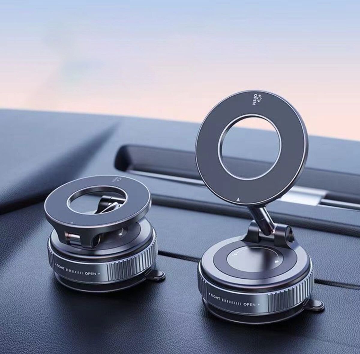 INF Magnetische Auto-Handyhalterung – N52 starker Magnet mit Vakuum-Saugfuß, drei-Achsen verstellbar, 360° Rotation & klappbare Schwarz