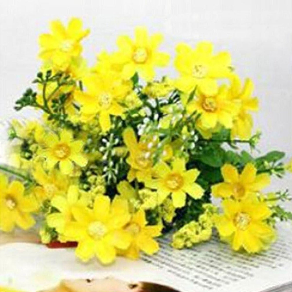 Kunstbloemen Boeket met 28 Madeliefjes - Geel - 345 cm