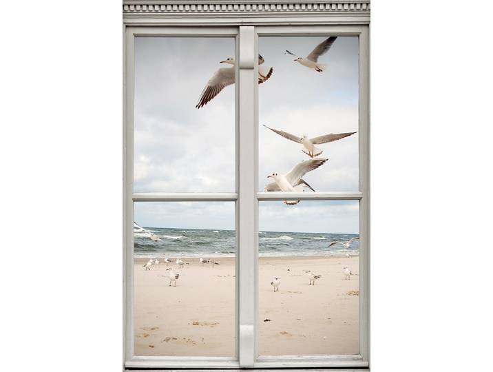 Leinwandbild QUEENCE Möwen , beige (farbe bild(er): natur), B:60cm H:90cm, Canvas, Holzrahmen, Bilder, Leinwandbild, Premium-Leinwandstoff