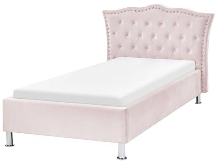 Beliani Bett mit Lattenrost 90x200 cm Samtstoff rosa Metallfüße Chesterfield-Stil Metz