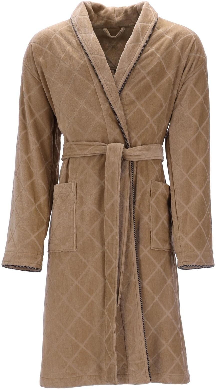 Bademantel VOSSEN "Barron, ideal für Sauna & Spa, Hotelbademantel, Morgenmantel", beige (camel), L:120cm, Webvelours, Hausmäntel, Bademantel, mit Schalkragen, Rautendesign camel L: 120cm, N-Gr
