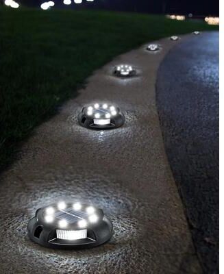 Uplift Picks Solar Ground Disk Lights Brighten Gardens Pathways Lawns Patios Every Night black Cold (12 Led) 8 Pcs