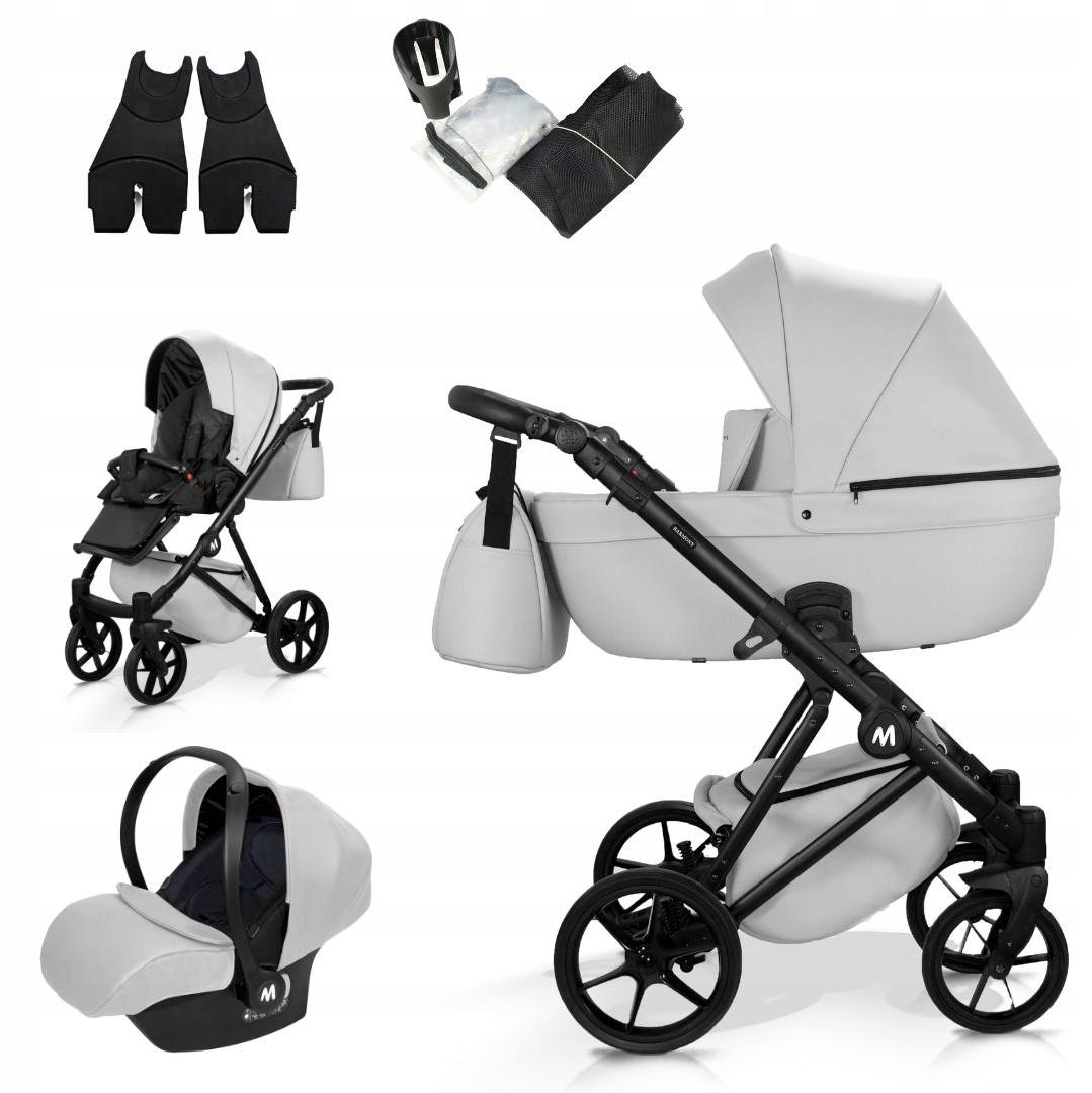 Mommo Harmony 3-in-1 Kombikinderwagen Silber Kunstleder mit Babyschale