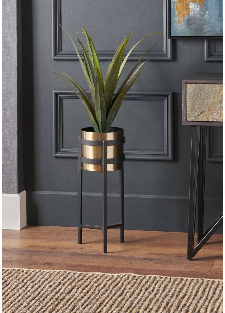 Canora Grey Handmade Metal Elevated Planter Gold;Black 55cm H x 21cm W x 22cm D