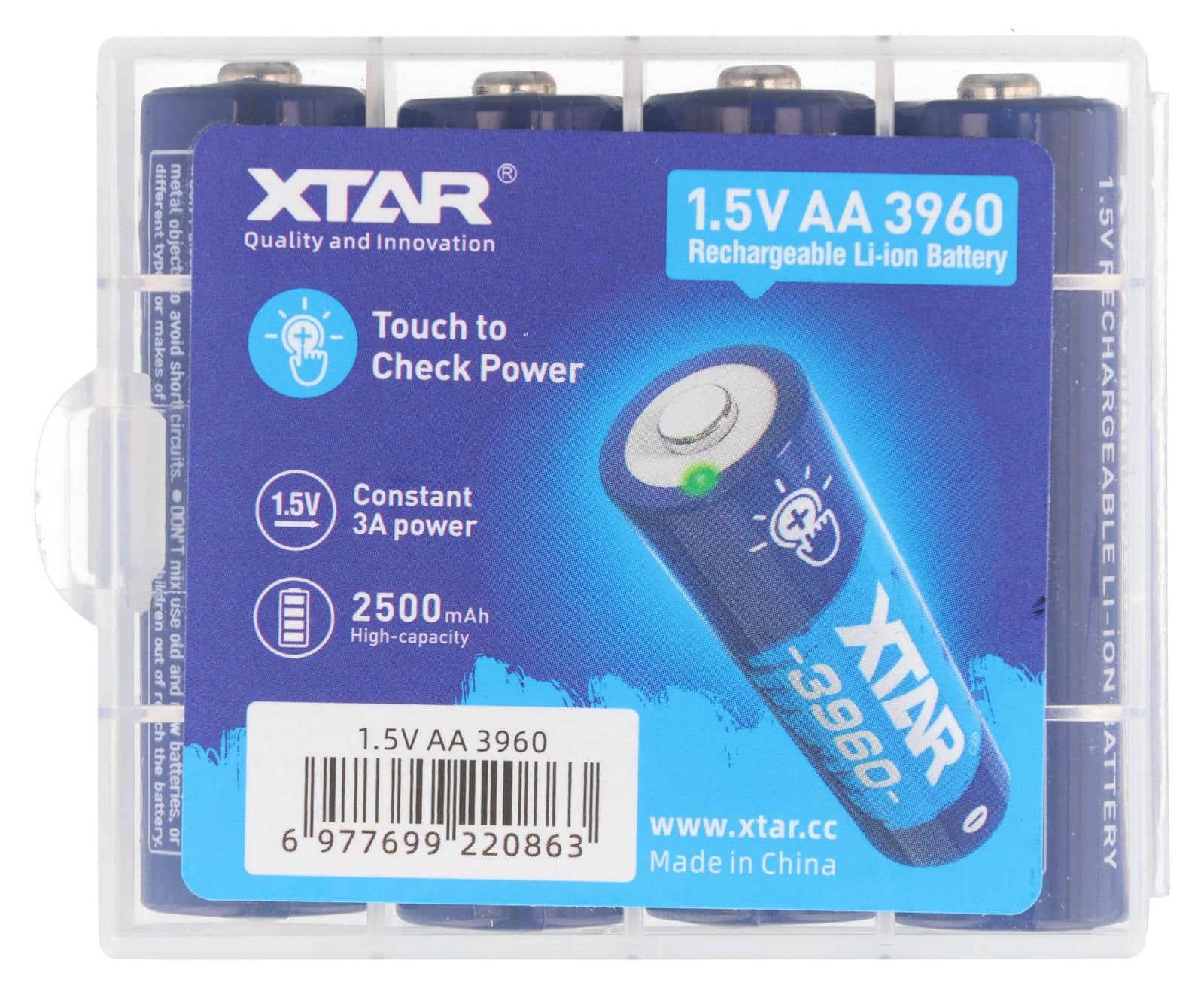 Xtar 4x AA 1,5V 2500mAh oplaadbare lithium-ion batterij met 3960Wh typische capaciteit