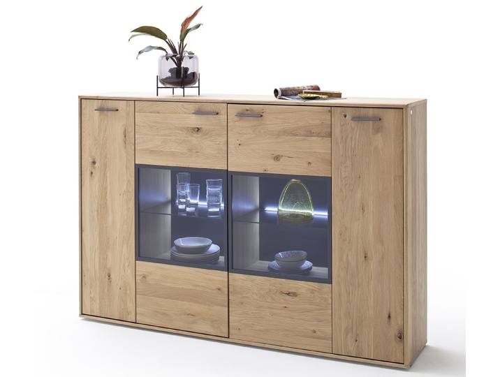 Highboard Portland 2 , Asteiche Bianco , mit 2er Set LED Band 45 cm