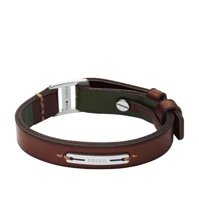 Lederarmband FOSSIL "Schmuck Geschenk Edelstahl, Leder MACHINE", edelstahlfarben, braun, Armbänder, Damen, 31,4cm, Edelstahl Leder, Edelstahl, Leder, Lederarmband