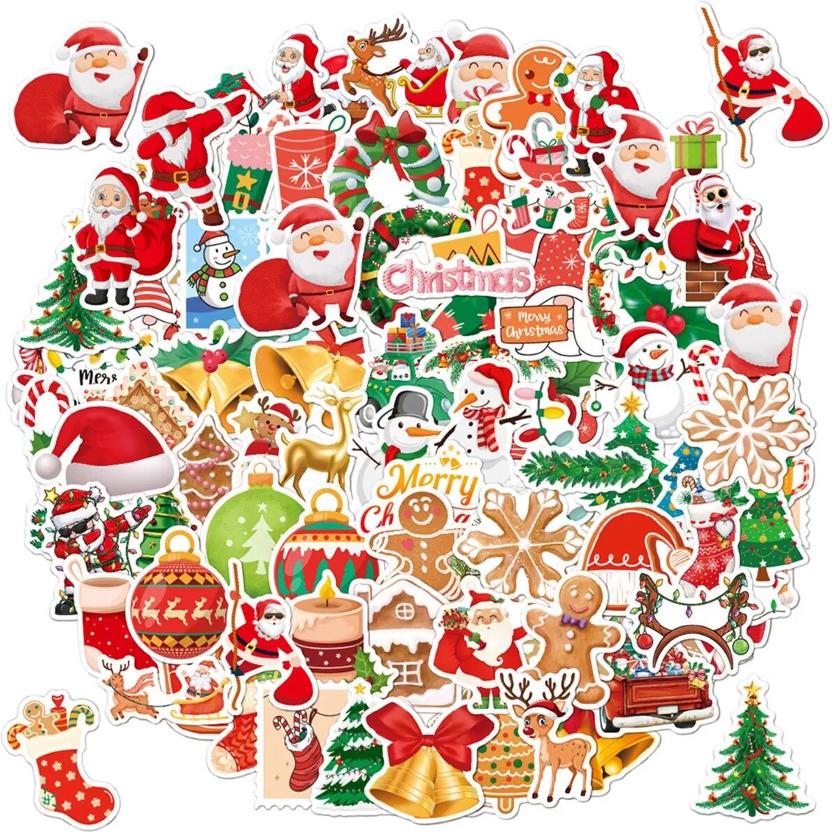 INF 100 Stück Weihnachtsaufkleber - Wasserdichte PVC-Aufkleber für Weihnachtsdekoration
