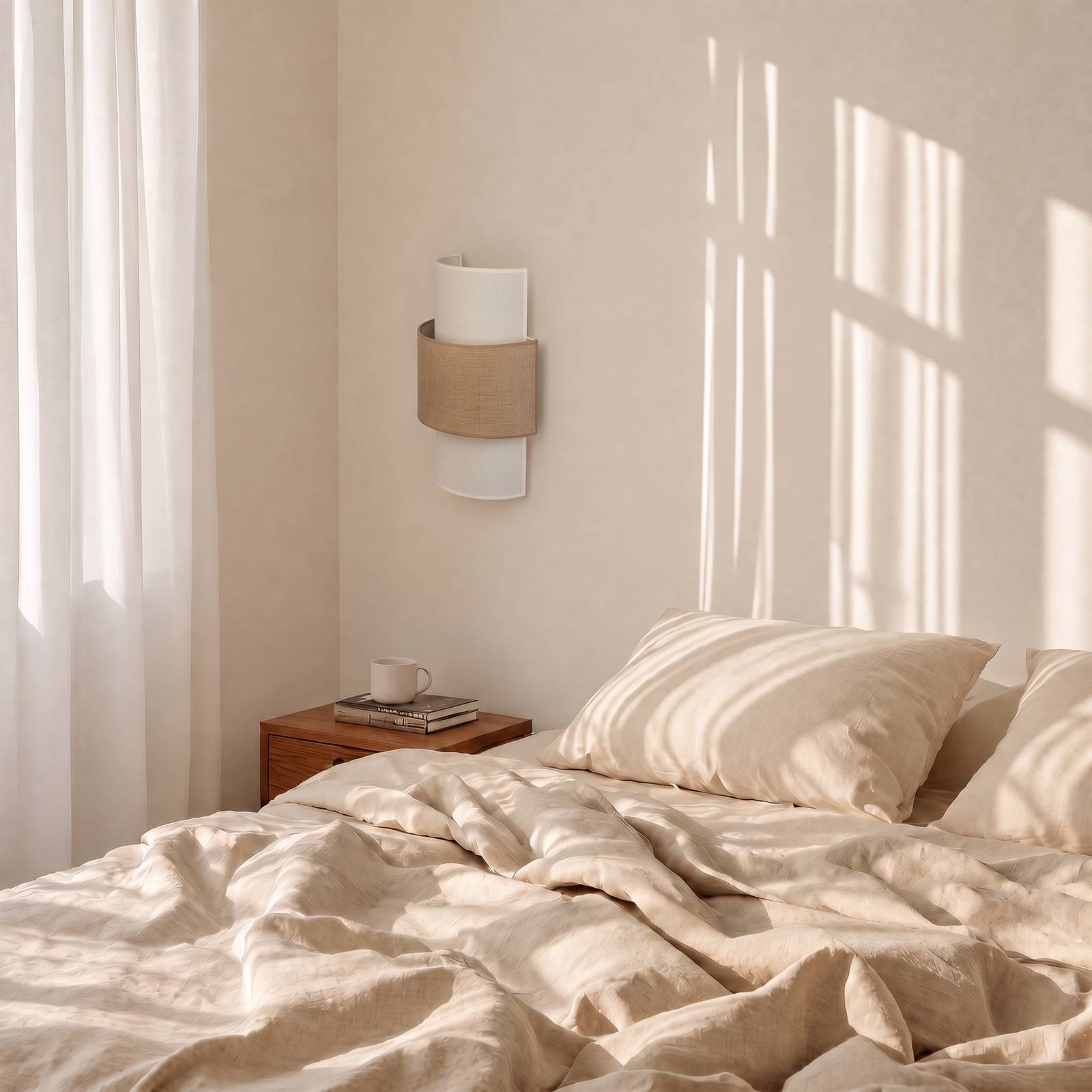 Wandlampe Nature Duolla, braun / rost, für Flurbereich, Textil / Stoff / Seide, Wandleuchte, Wandlampe Innen