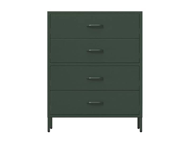 Jan Nowak Carla Commode Métallique 4 Tiroirs Meuble Chambre 80x101\,5x40 cm Commode acier 0\,6 mm\, 4 tiroirs silencieux 45 kg chacun\, pieds réglables\, fixation murale\, style industriel\, vert bouteille.