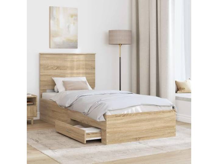 KTHLBRH Bett mit Stauraum, 90 x 200 cm, Holz, Eiche Sonoma Modernes Bettgestell, robuster Rahmen, minimalistisches Design, Schlafzimmer